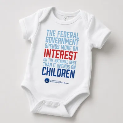 White baby onesie with slogan and CRFB Logo