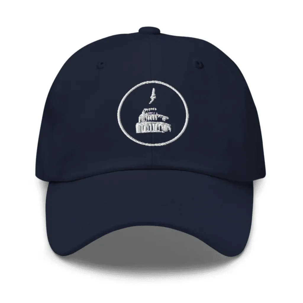 navy hat with CRFB logo on front with crfb website page on back