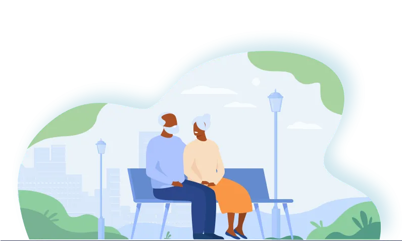 Illustration of elderly couple in a park bench